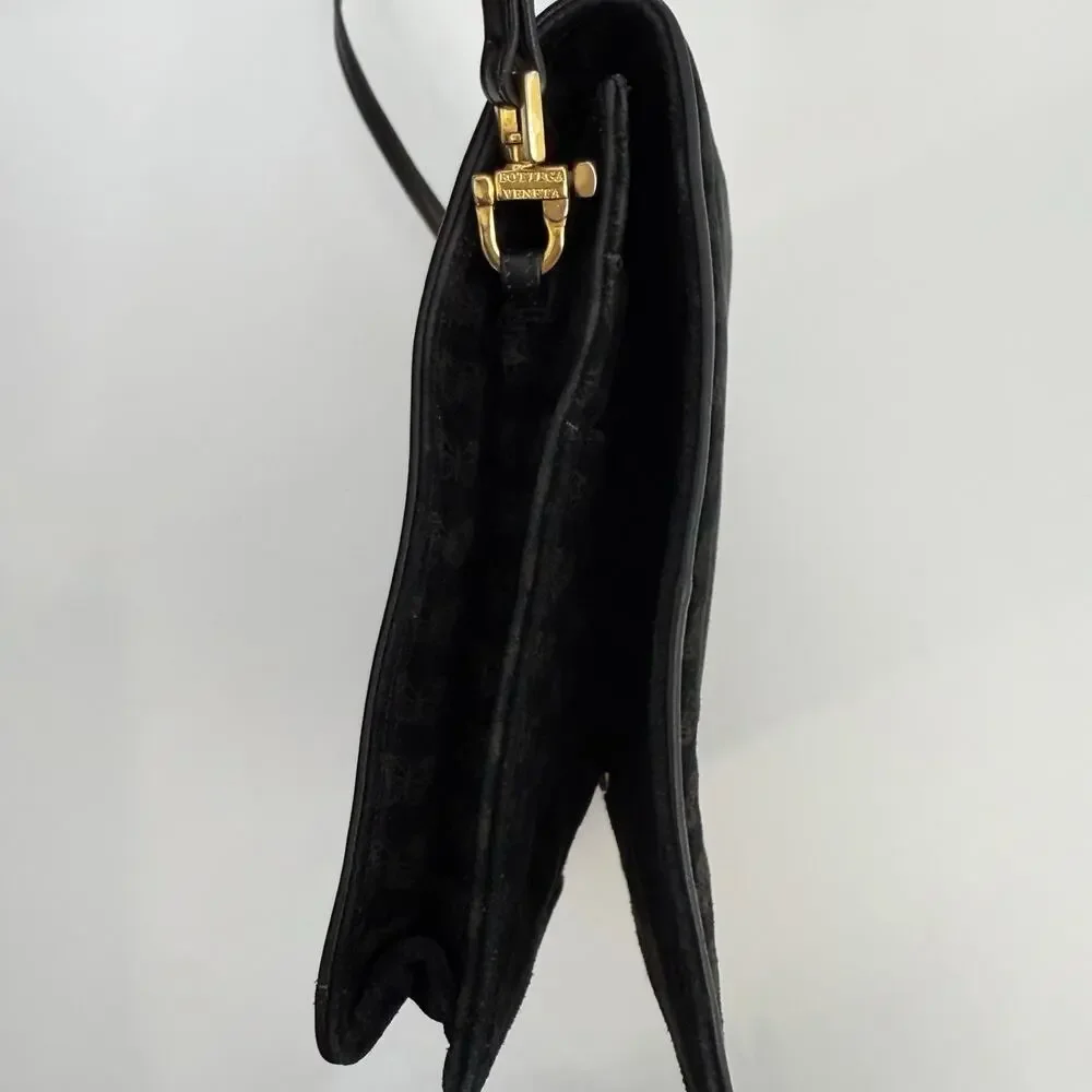Bottega Veneta Vintage Suede Shoulder Bag Envelope Clutch Black Butterfly Print